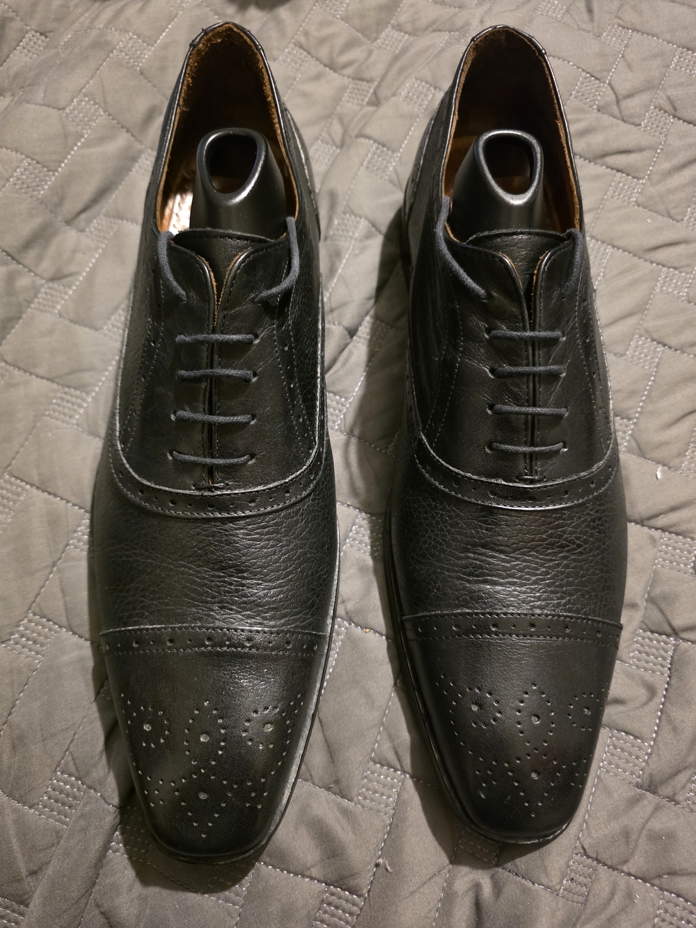 Massimo Matteo Black Leather Lace-Up Cap-Toe Derbys